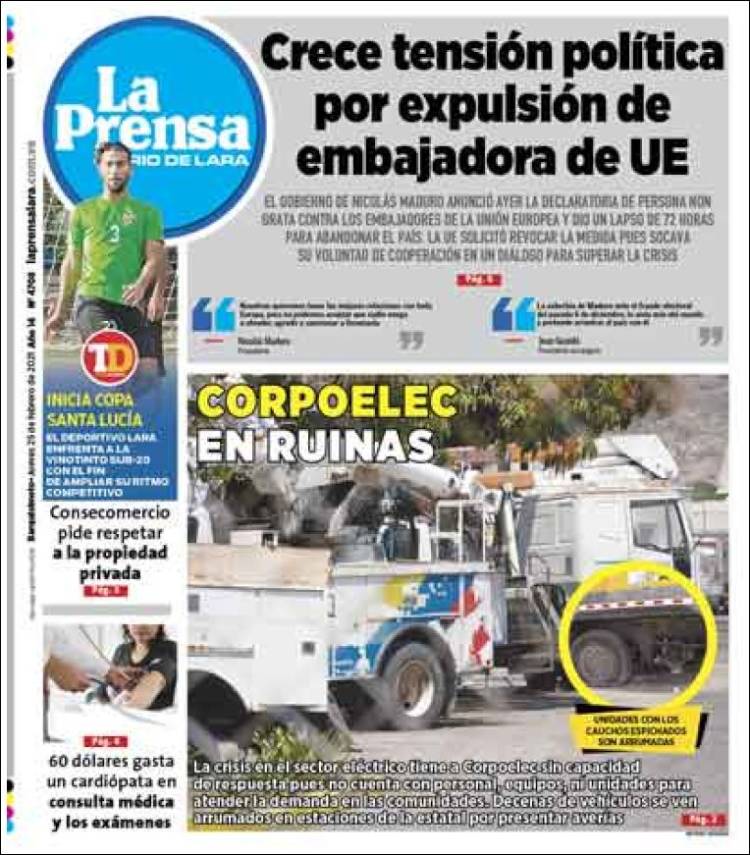 Portada de La Prensa de Lara (Venezuela)