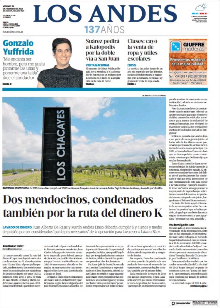 Portada de Los Andes - Mendoza (Argentina)