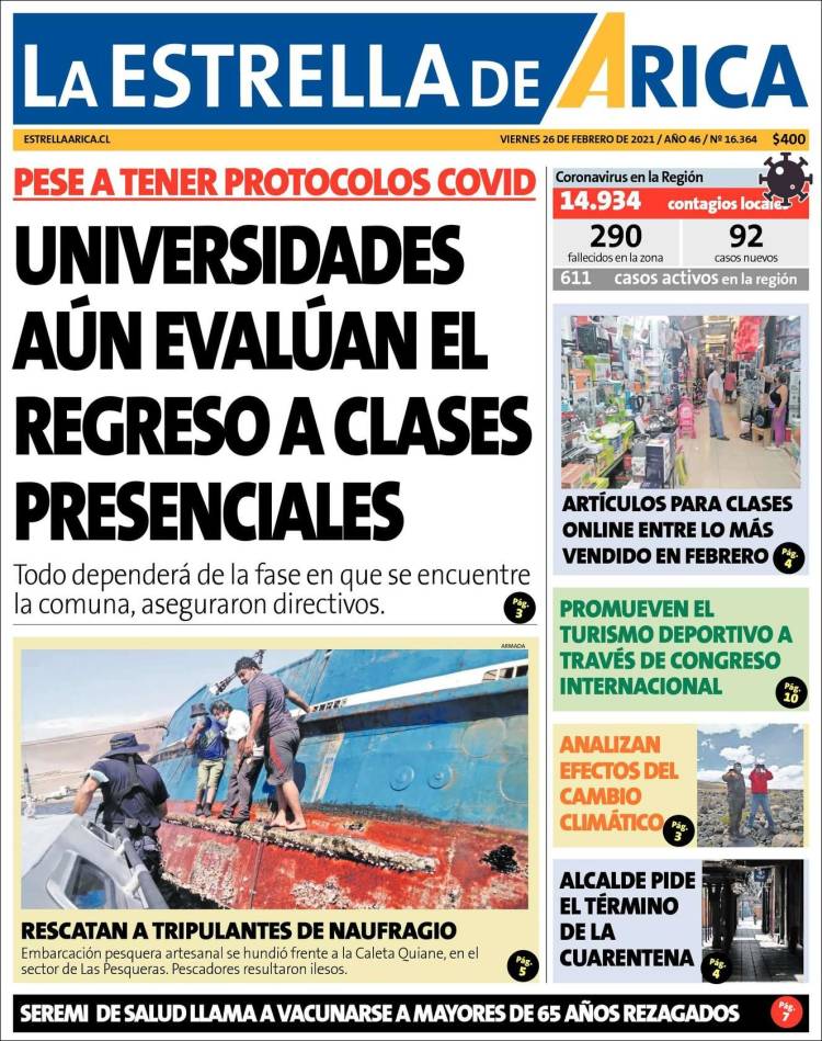 Portada de La Estrella de Arica (Chile)