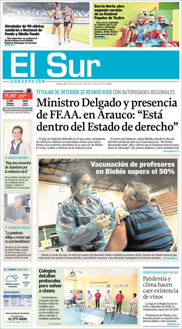 Portada de El Sur (Chile)