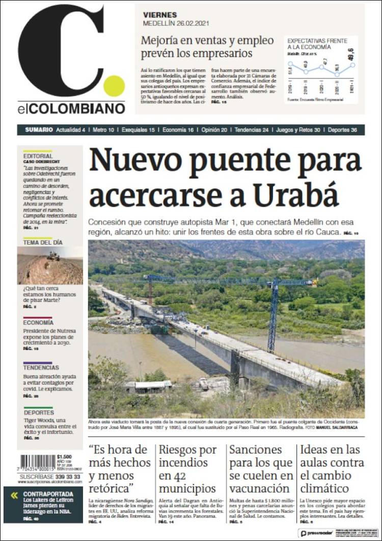 Portada de El Colombiano (Colombia)