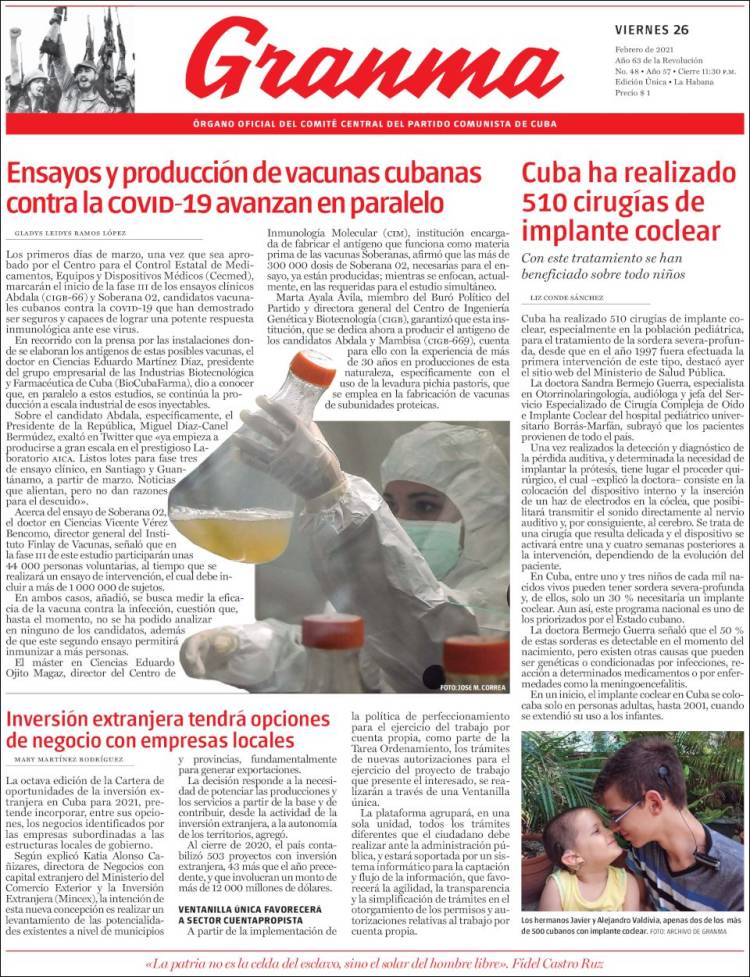 Portada de Granma (Cuba)