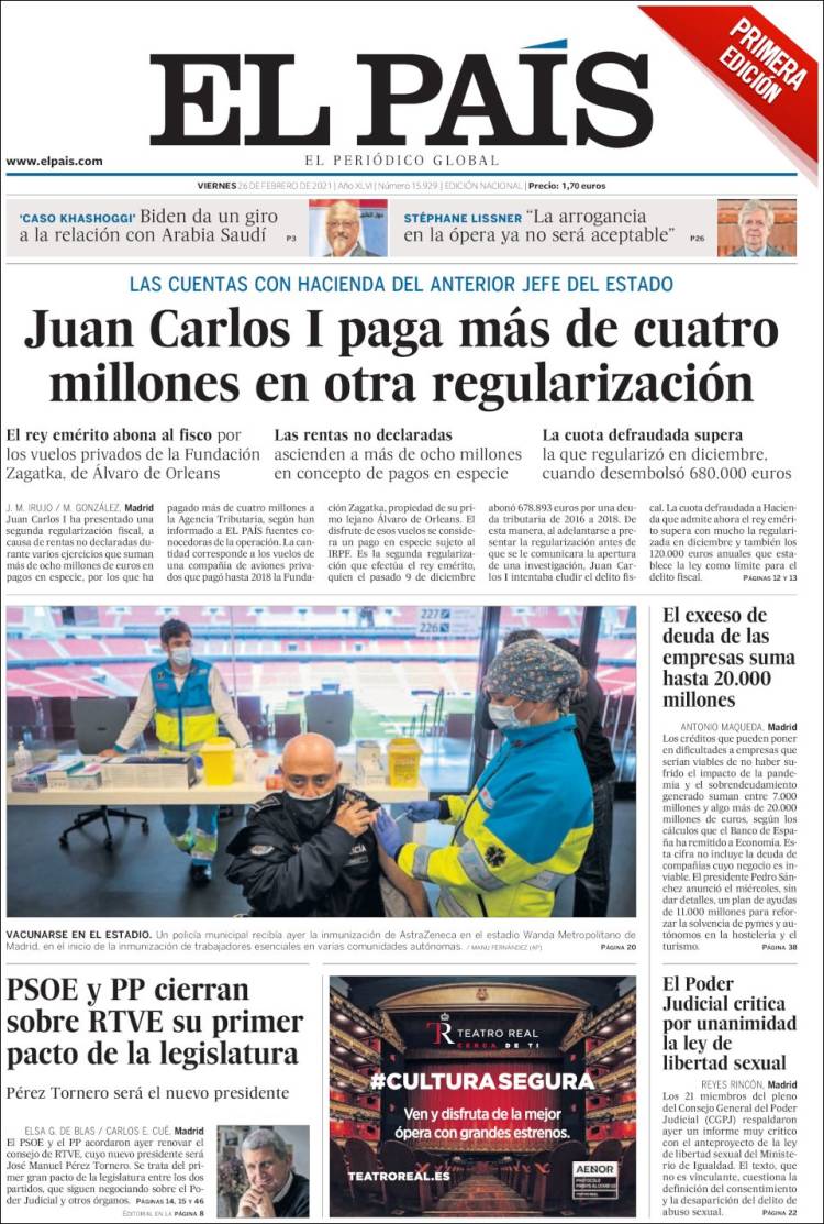 Portada de El País (España)