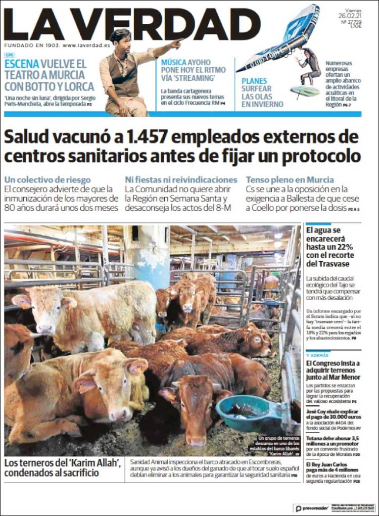 Portada de La Verdad de Murcia (Espa&ntilde;a)