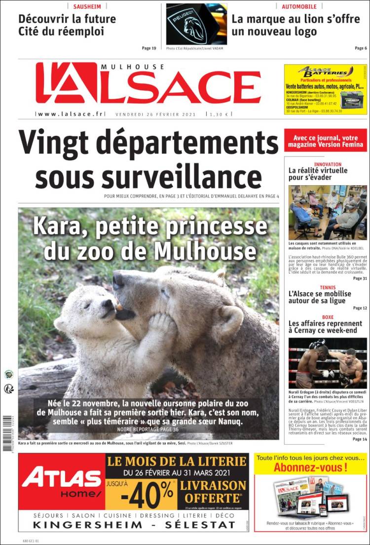Portada de Journal L'Alsace (Francia)