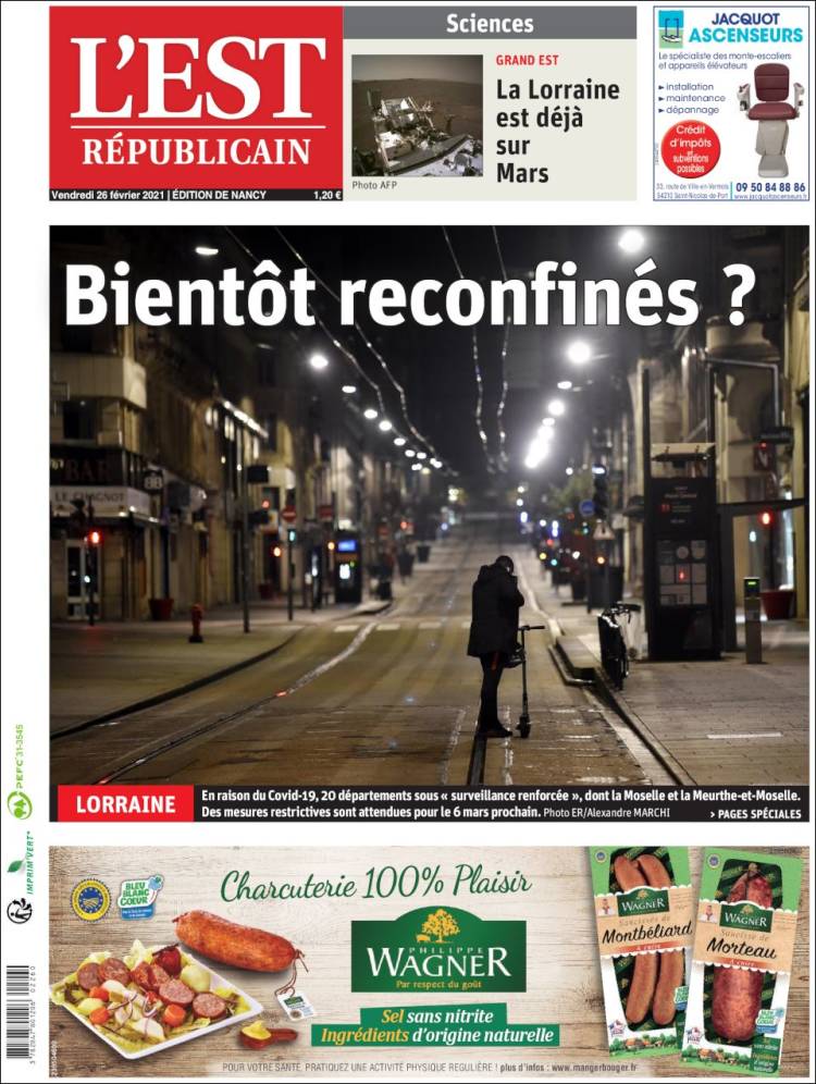 Portada de L'Est Republicain (Francia)