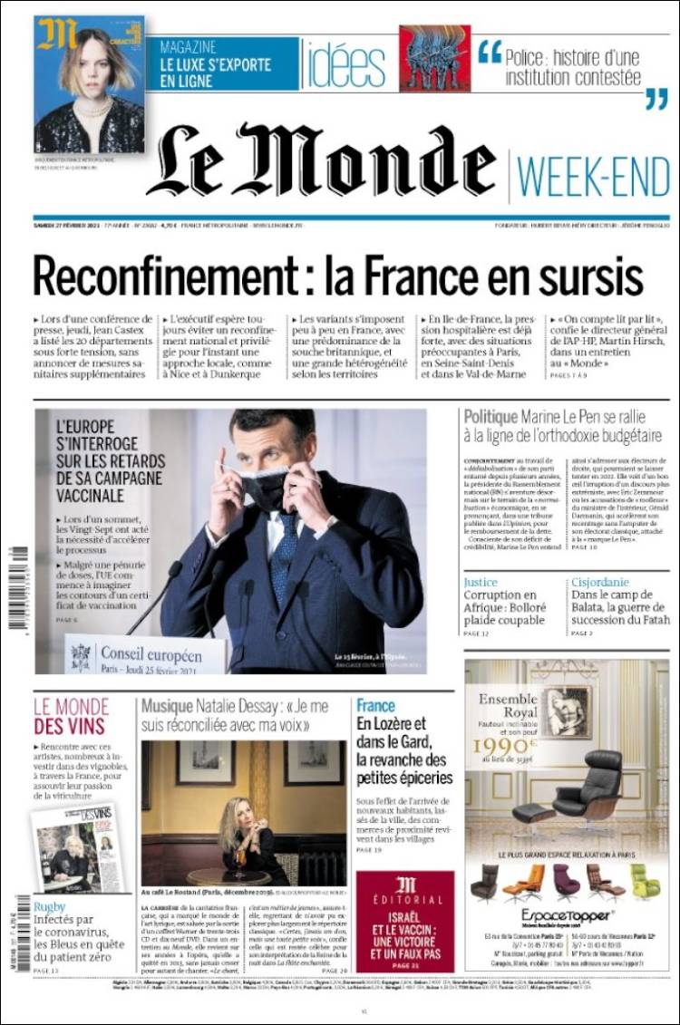 Portada de Le Monde (Francia)