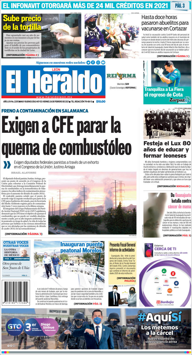 Portada de El Heraldo de León (México)