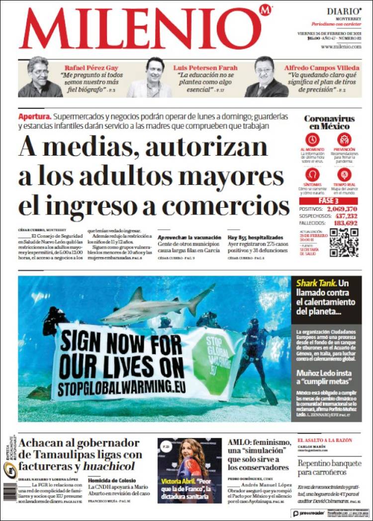 Portada de Milenio de Monterrey (México)