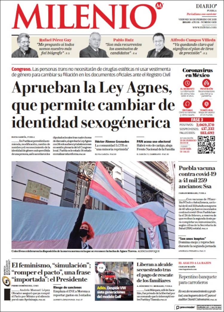 Portada de Milenio de Puebla (México)