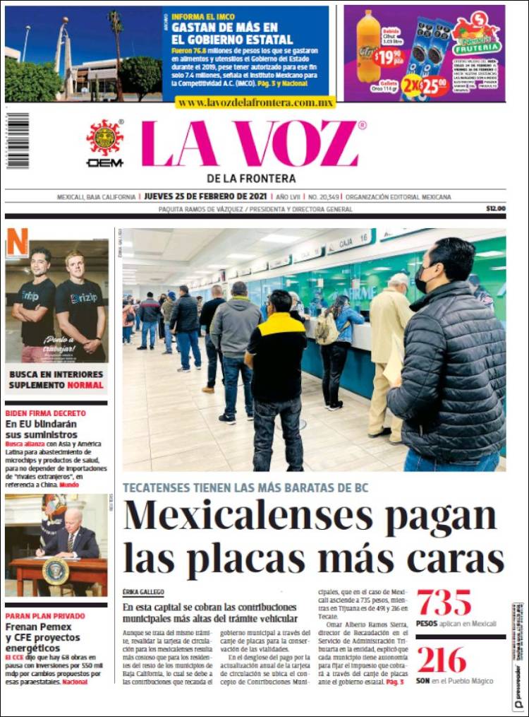 Portada de La Voz de la Frontera (México)