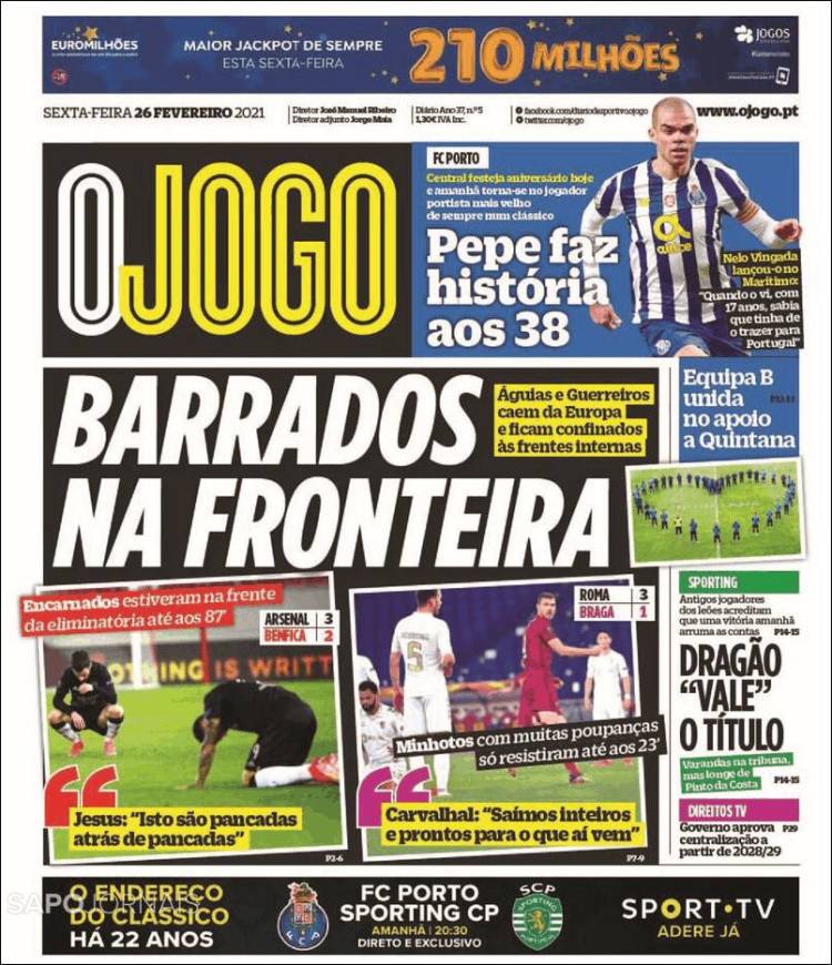 Portada de O Jogo (Portugal)