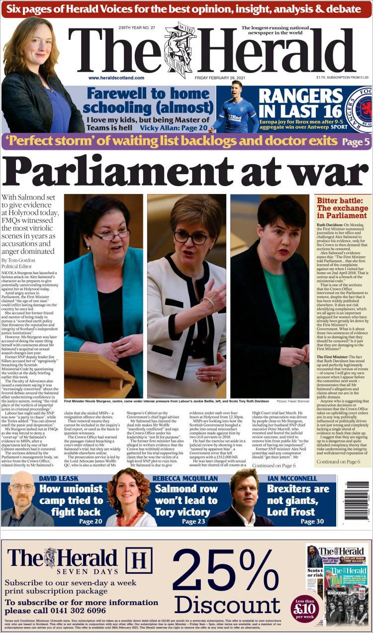 Portada de The Herald (Reino Unido)