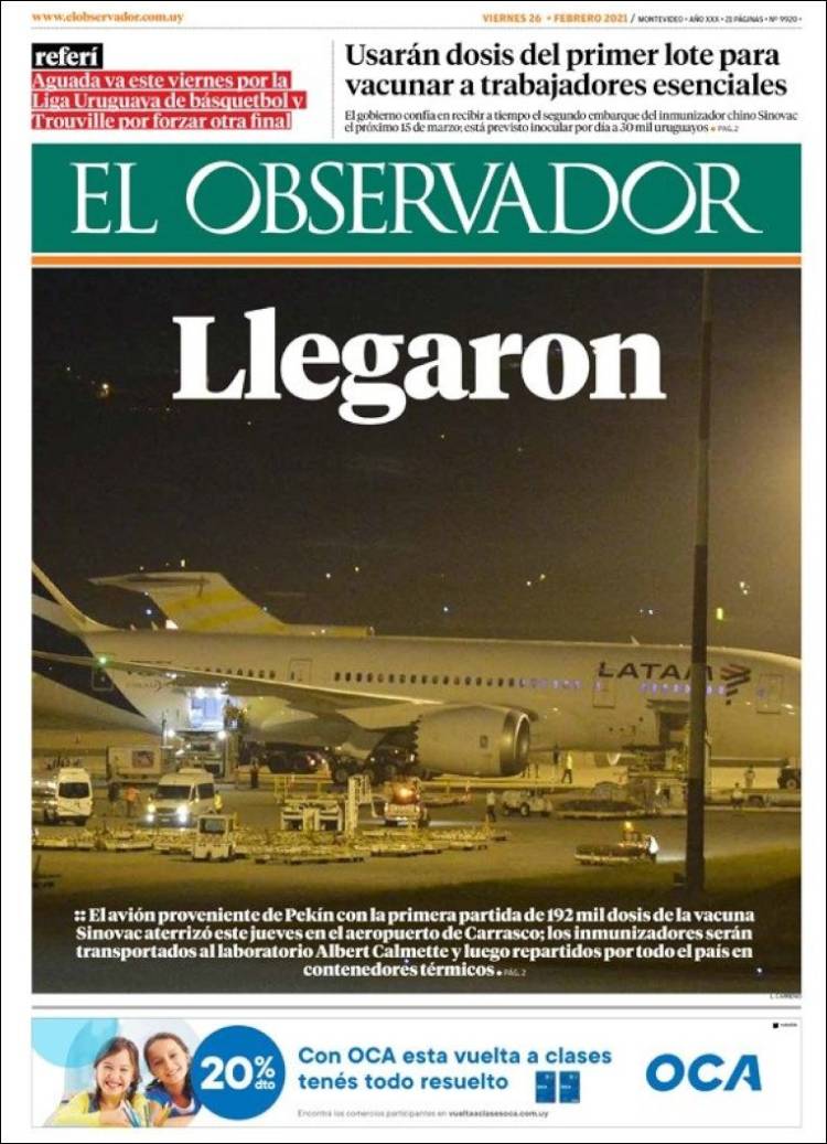 Portada de El Observador (Uruguay)