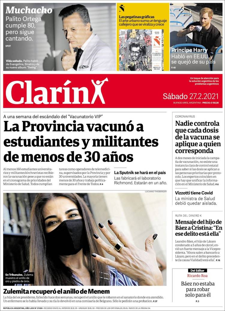 Portada de Clarín (Argentina)