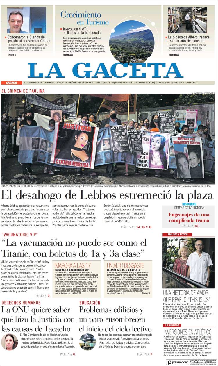 Portada de La Gaceta (Argentina)