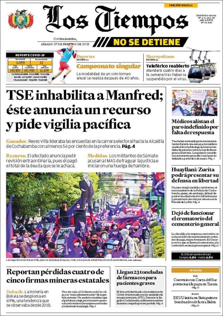 Portada de Los Tiempos (Bolivia)