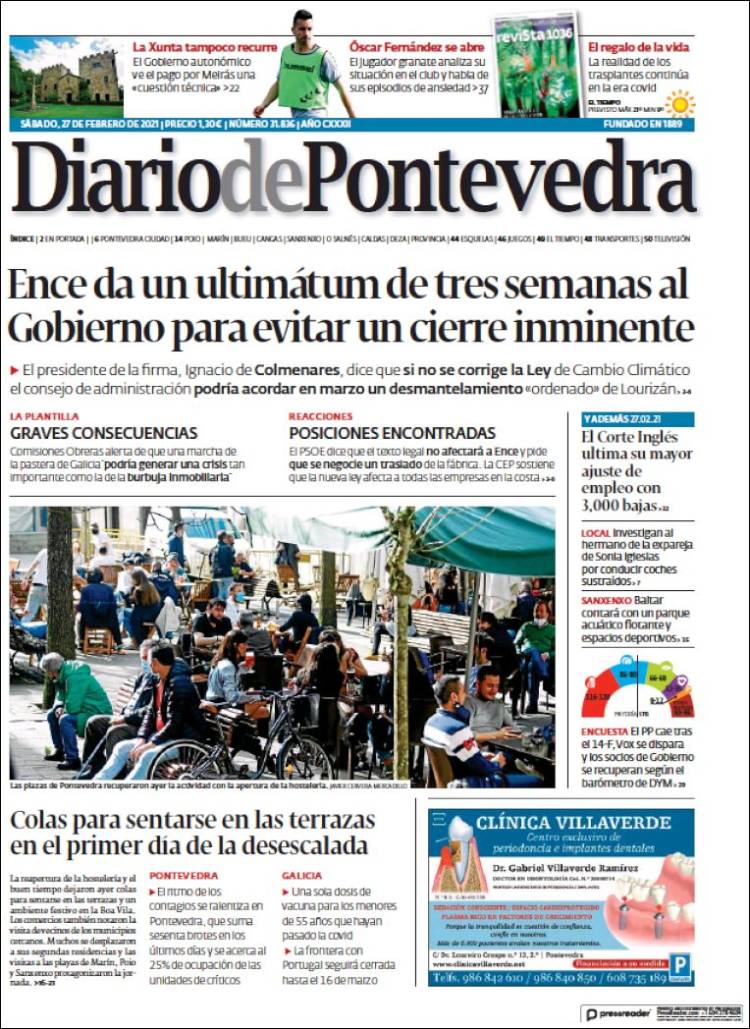 Portada de Diario de Pontevedra (España)