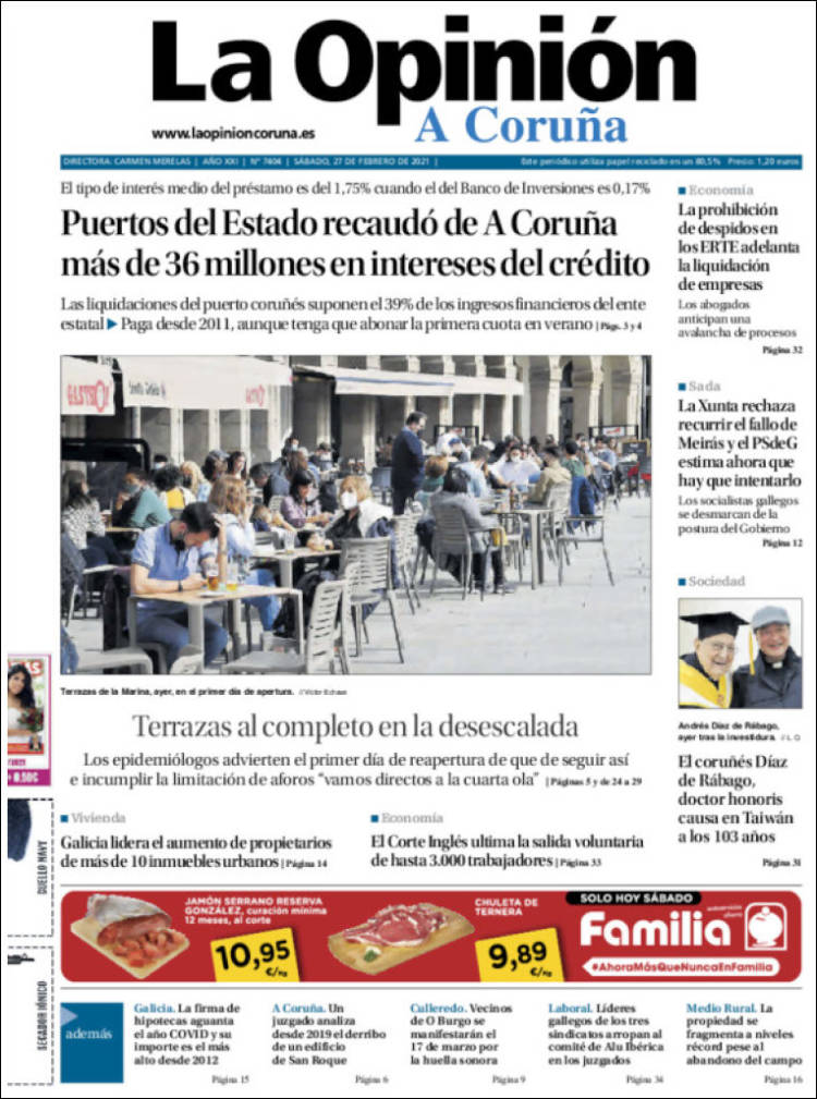 Portada de La Opinión de A Coruña (España)