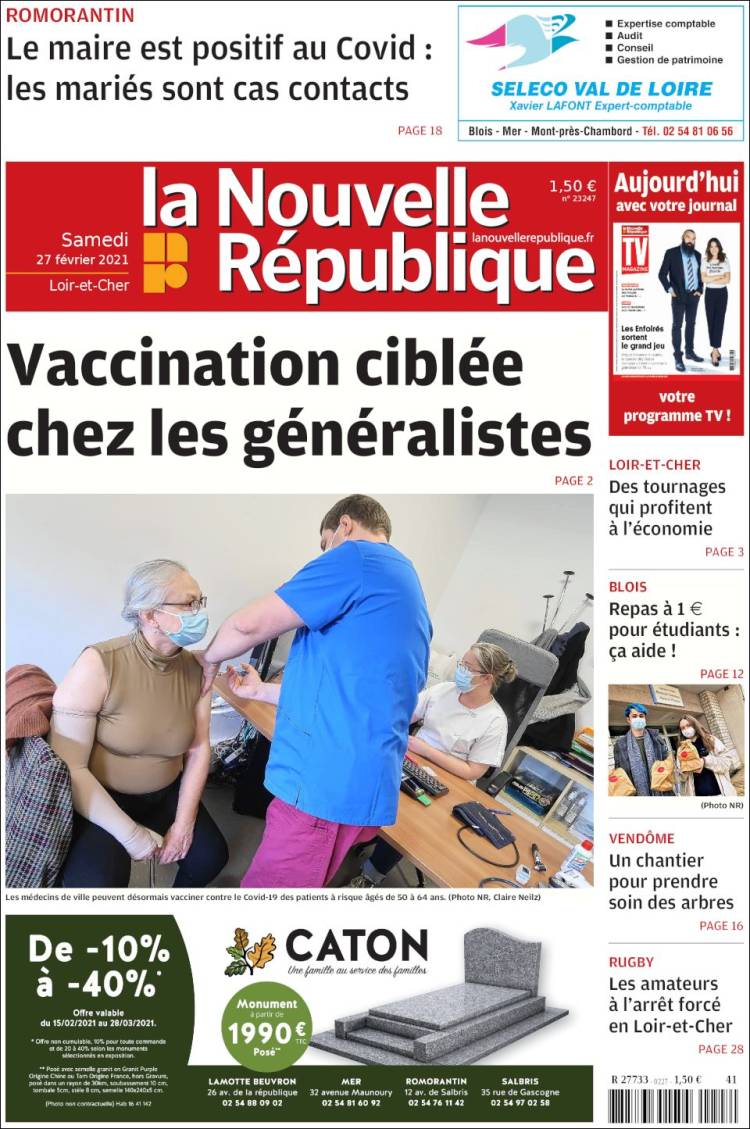 Portada de La Nouvelle Republique (France)