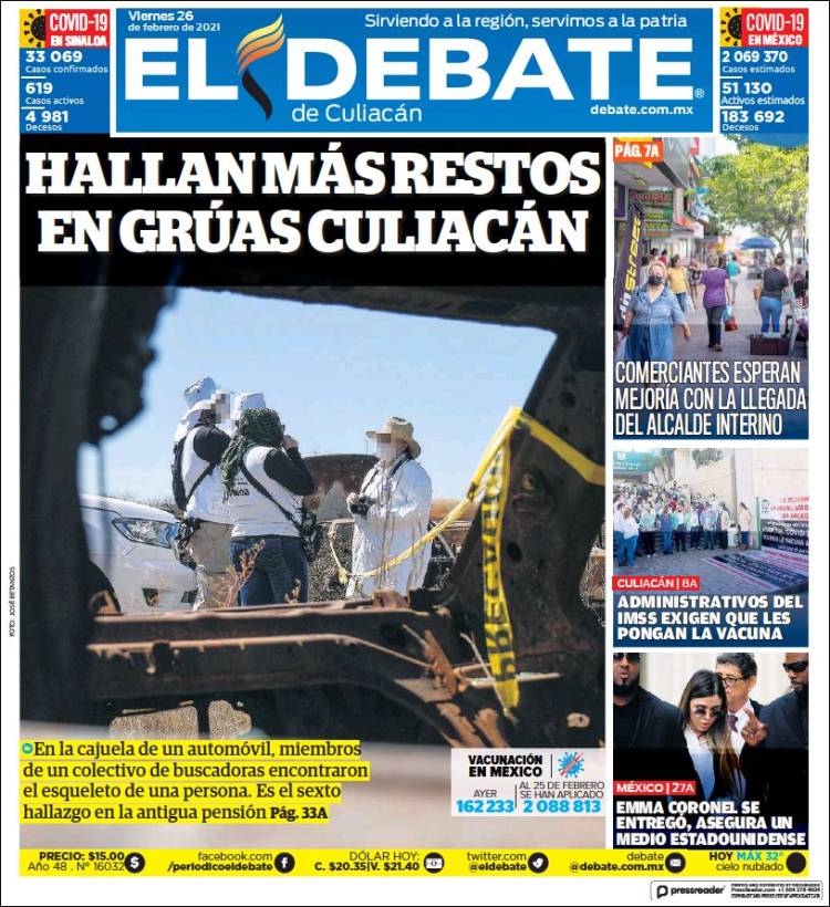 Portada de El Debate de Culiacán (México)