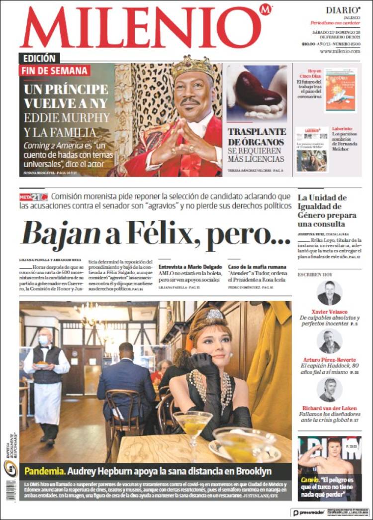 Portada de Milenio - Jalisco (México)