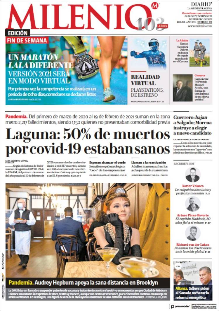 Portada de Milenio - Laguna (México)