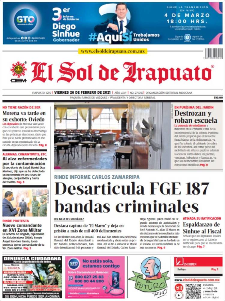 Portada de El Sol de Irapuato (México)