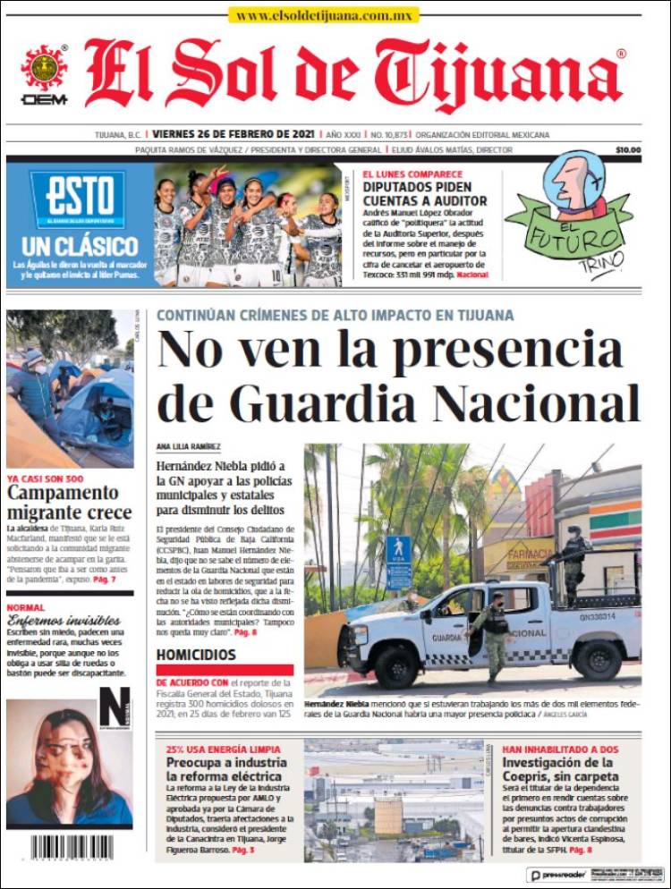 Portada de El Sol de Tijuana (México)