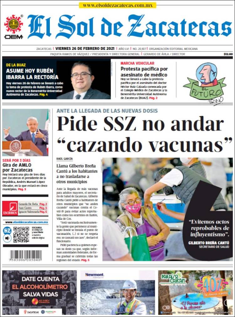 Portada de El Sol de Zacatecas (México)