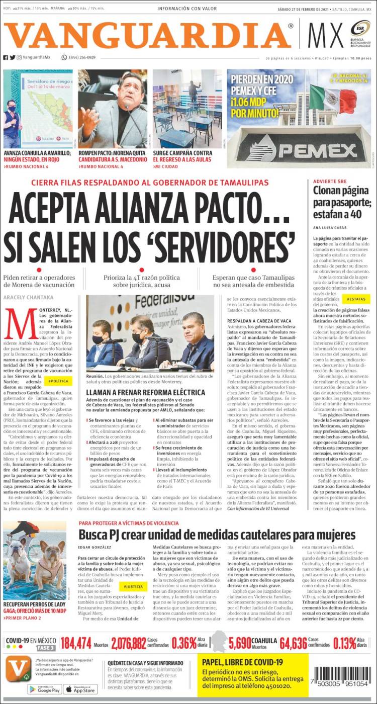 Portada de Vanguardia (México)