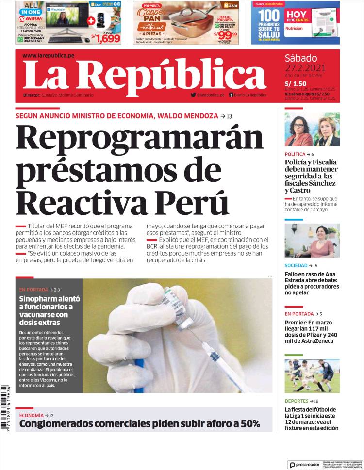 Portada de La Republica (Perú)