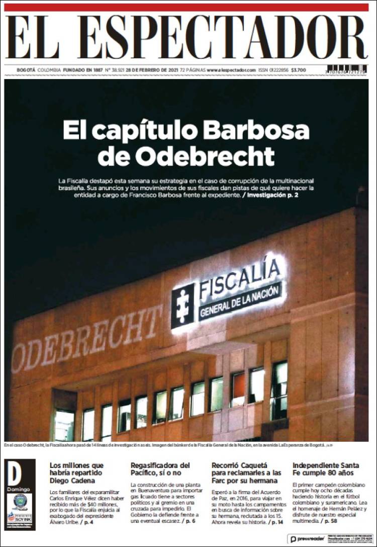 Portada de El Espectador (Colombia)