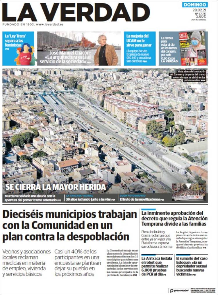 Portada de La Verdad de Murcia (España)