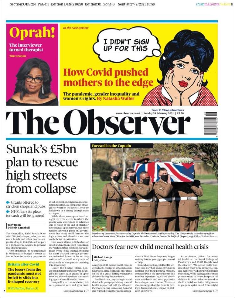 Portada de The Observer (Reino Unido)