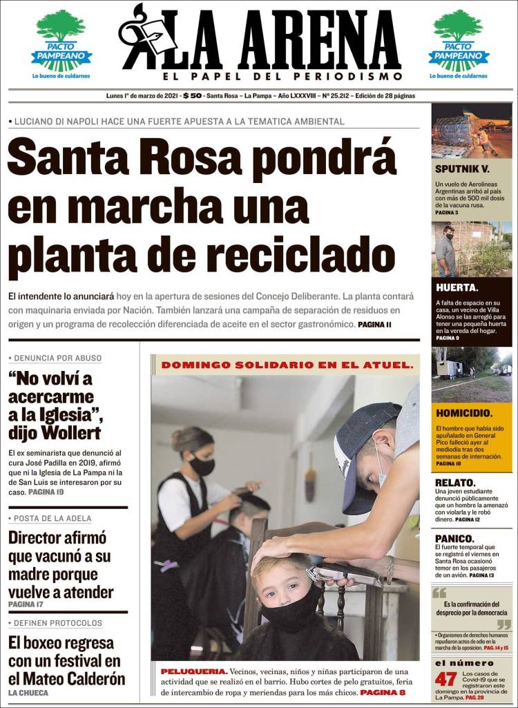 Portada de Diario La Arena (Argentina)