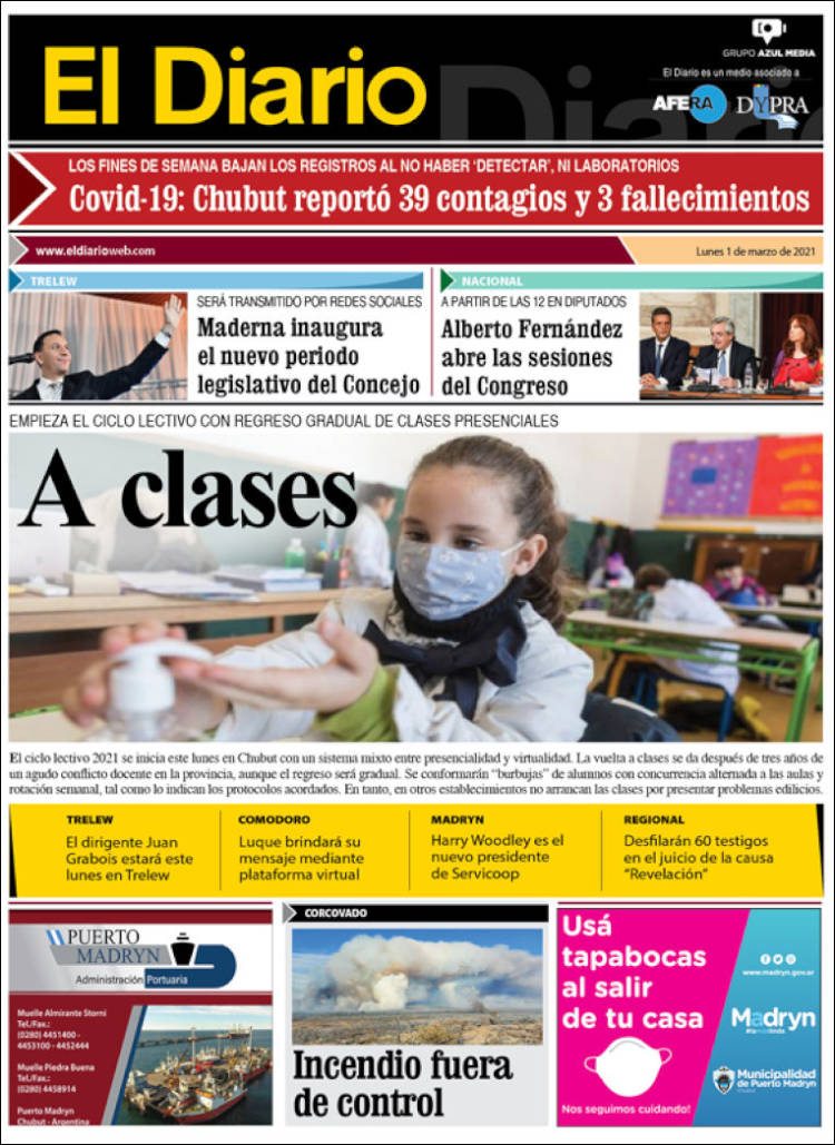 Portada de El Diario de Madryn (Argentina)