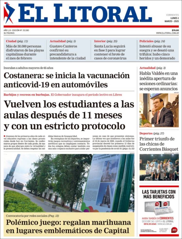 Portada de El Litoral Corrientes (Argentina)