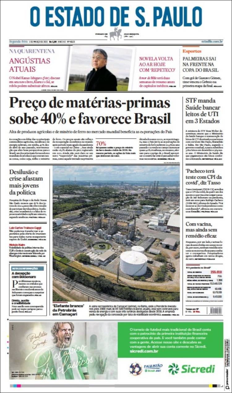Portada de O Estado de São Paulo (Brasil)