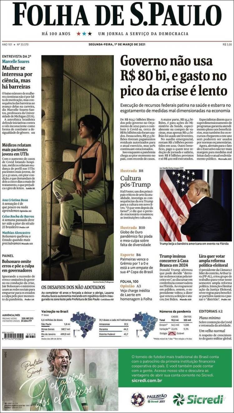 Portada de Folha de São Paulo (Brasil)