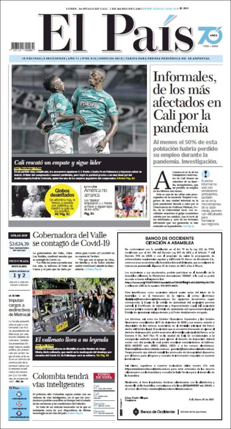 Portada de El País - Cali (Colombia)