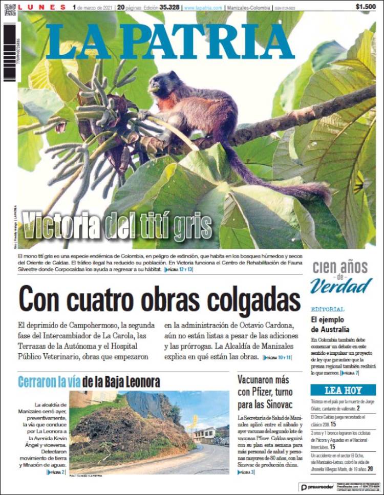 Portada de La Patria (Colombia)