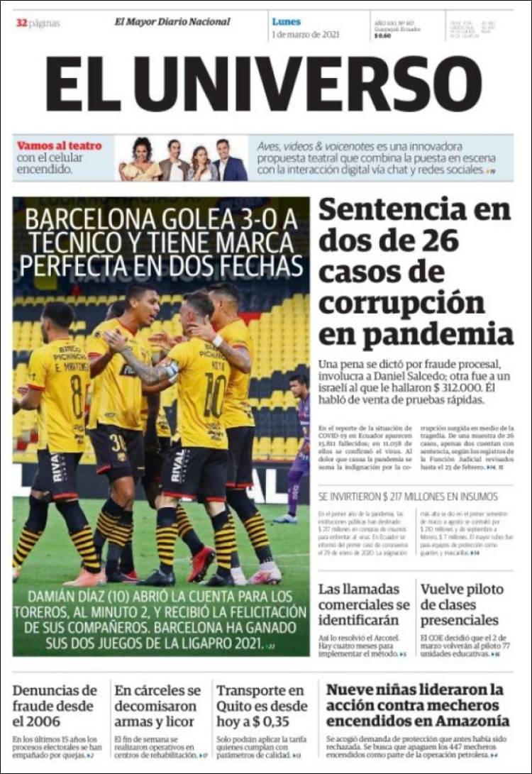 Portada de El Universo - Ecuador (Ecuador)