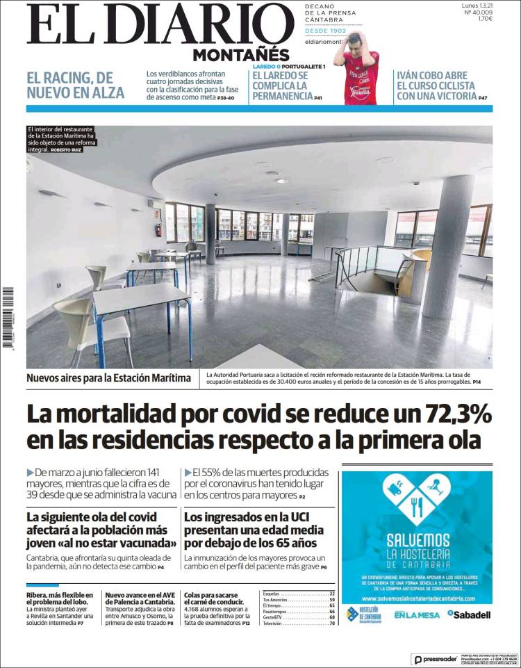 Portada de El Diario Montañés (España)