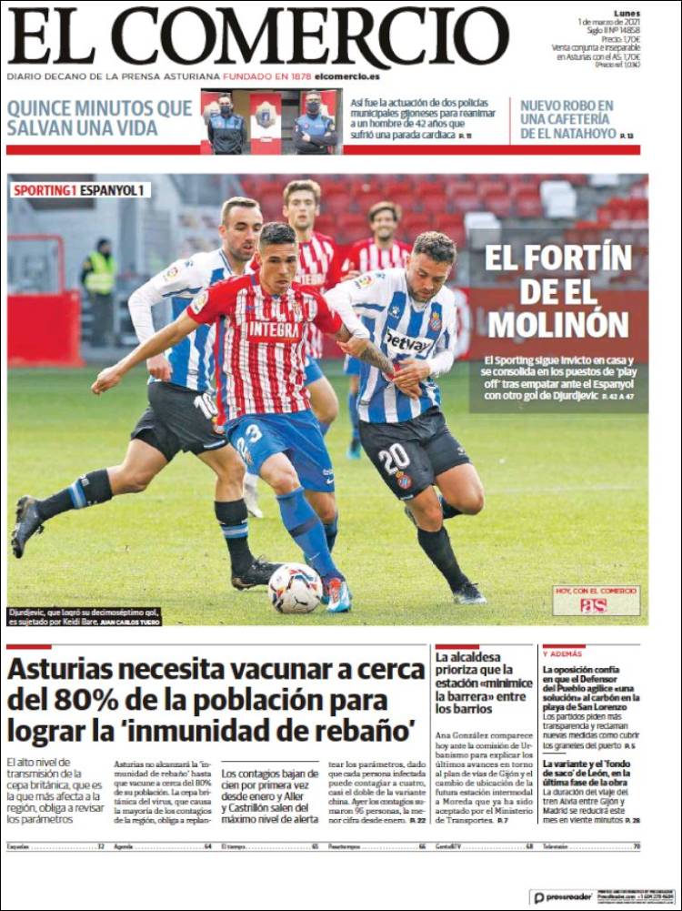 Portada de El Comercio - Gijón (España)