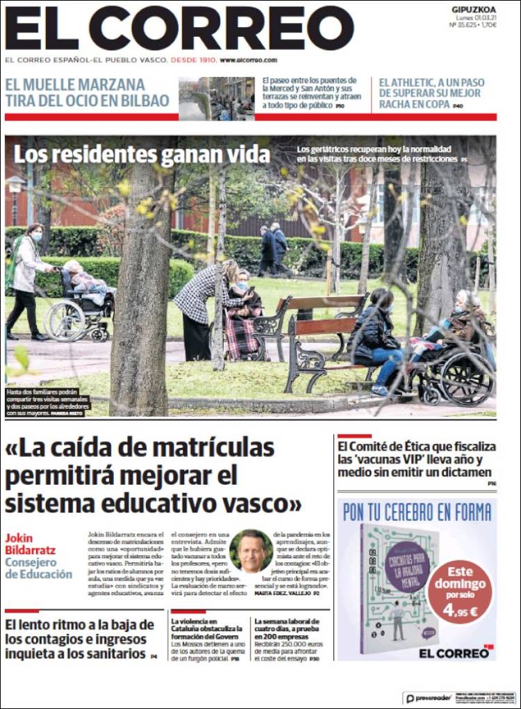 Portada de El Correo - Guipuzcoa (España)