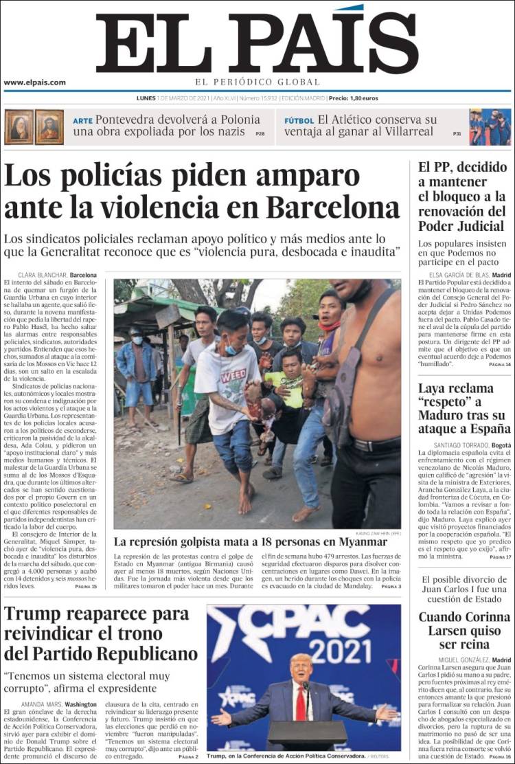 Portada de El País (España)