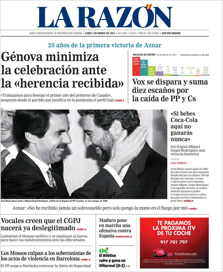 Portada de La Razón (España)