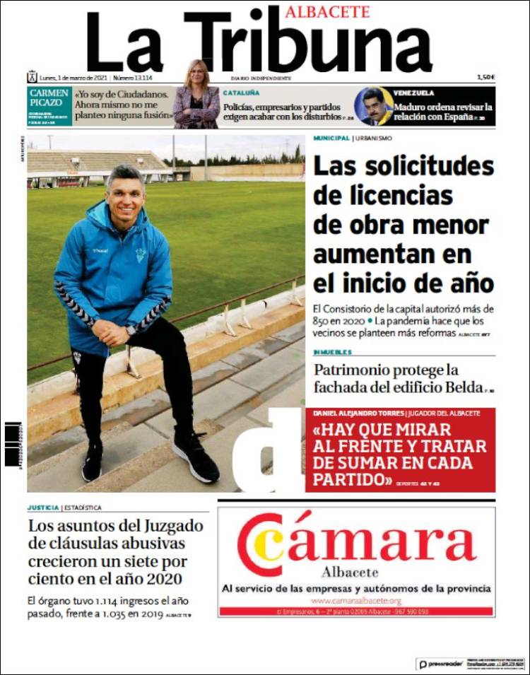 Portada de La Tribuna de Albacete (España)