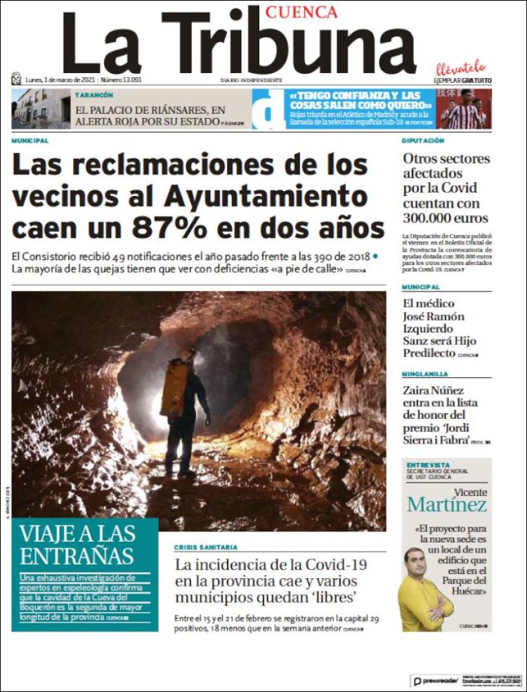 Portada de La Tribuna de Cuenca (España)